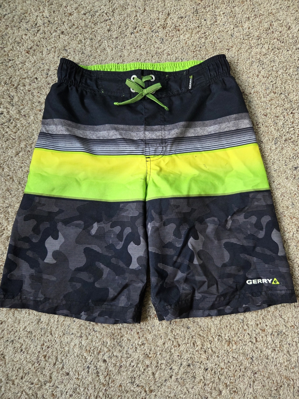 Gerry Weber Black Swim Trunks with Neon Yellow and Lime Stripe